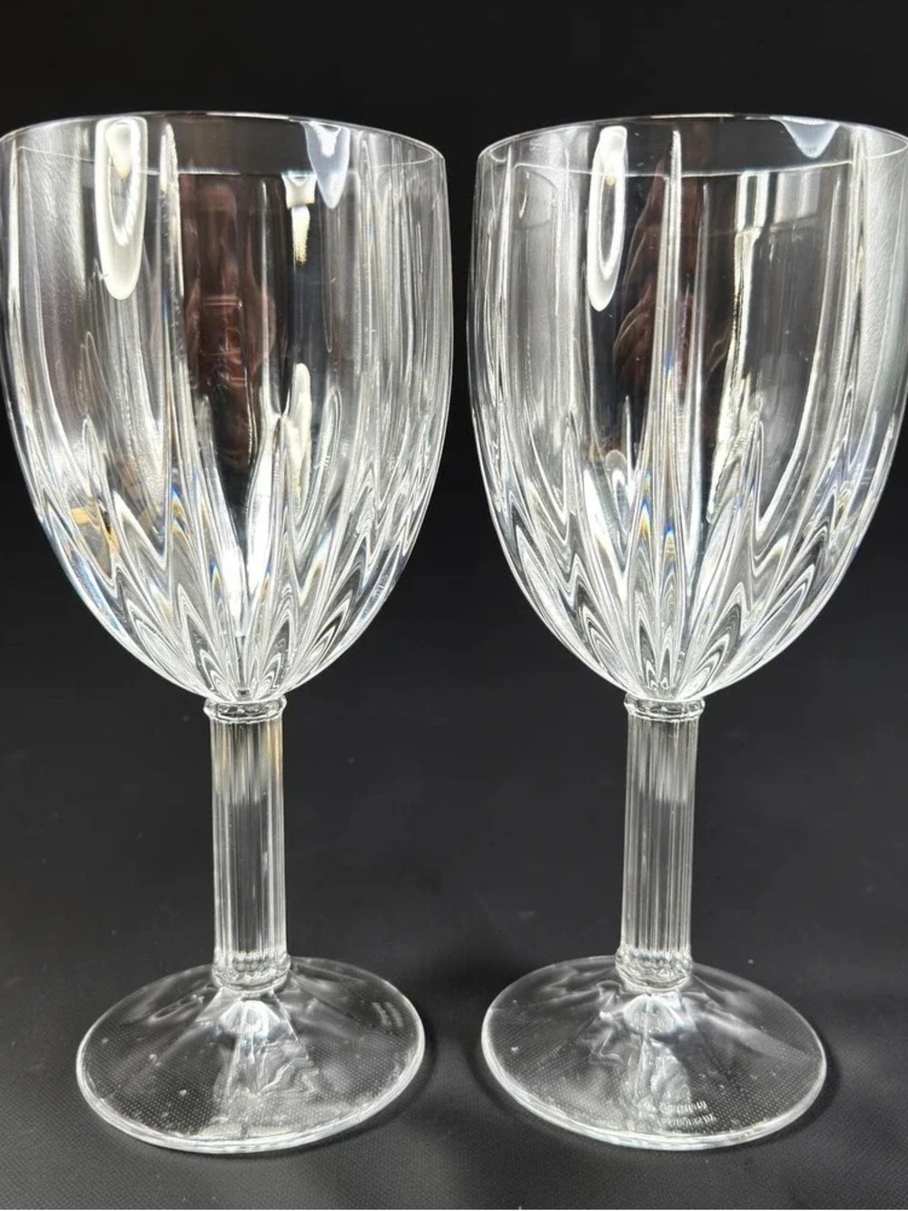 Faceted Clear Glass Wine Goblets - Set of 2